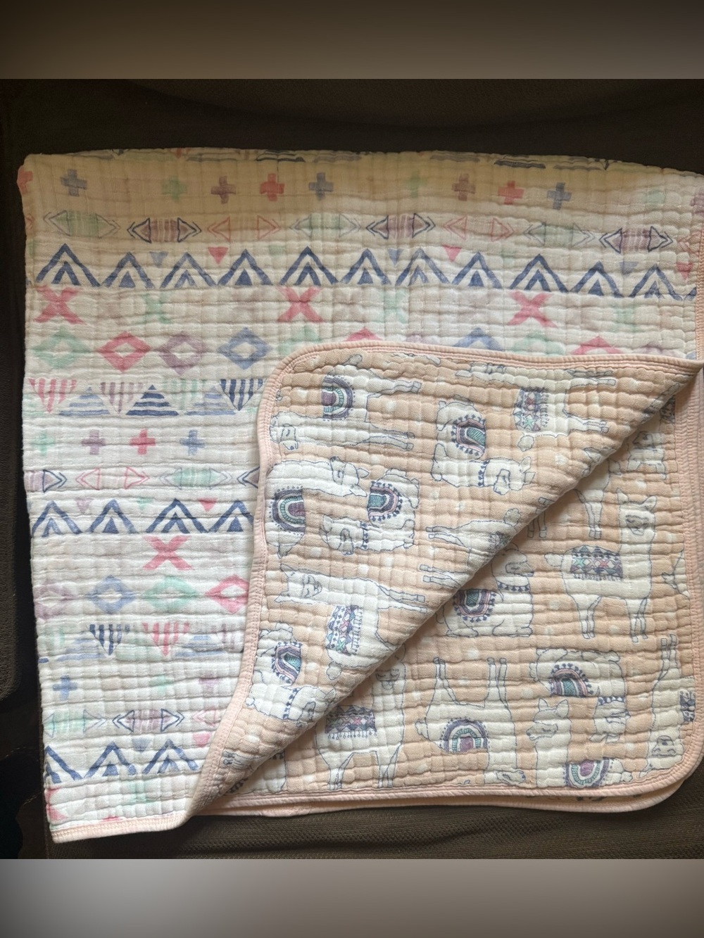 Aden + Anais Essentials Muslin Dream Blanket Pink Llama & Geometric Motif